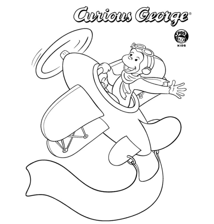 Curious George Airplane Coloring Page