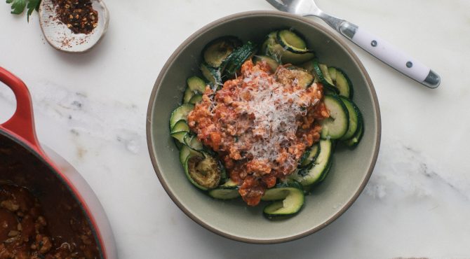 Chicken and Veggie Bolognese with Zucchini